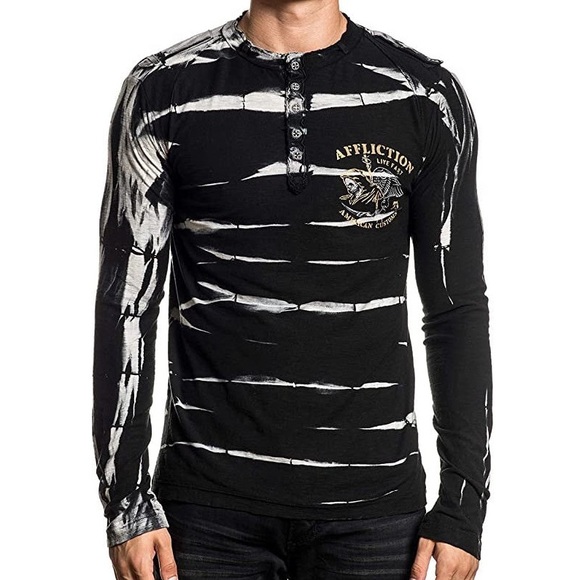 Affliction Men's Small Live Fast Grim Reaper Cotton Henley Black Long Sleeve Tee - Picture 1 of 4